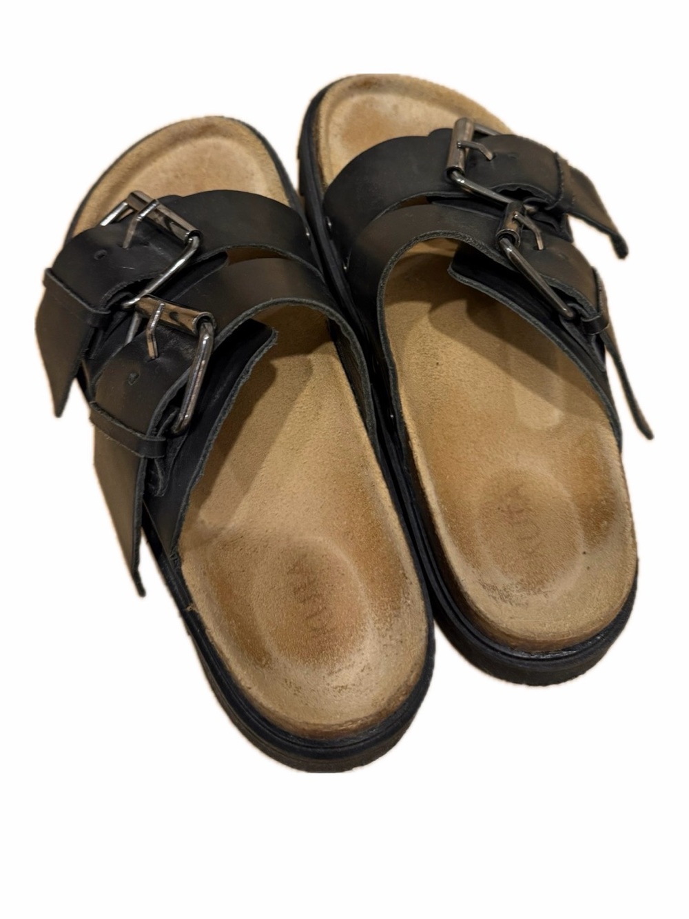 Women's Black Double-Buckle Slide Sandals